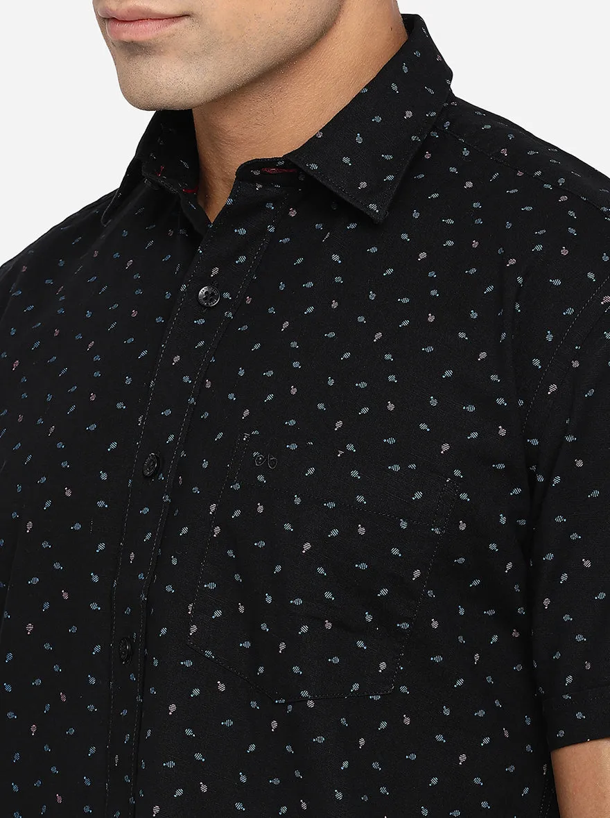 Jet Black Printed Slim Fit Casual Shirt | JadeBlue