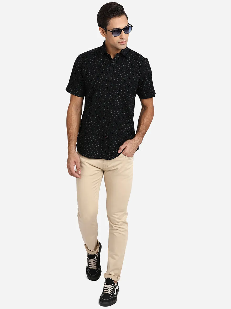 Jet Black Printed Slim Fit Casual Shirt | JadeBlue