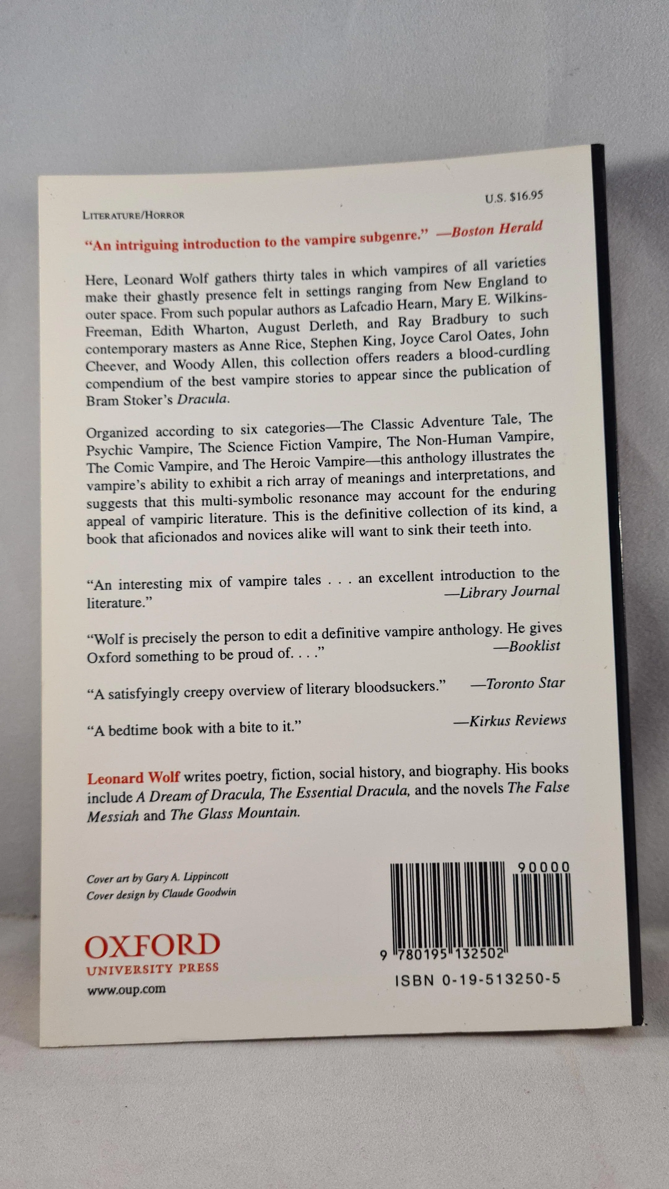 Leonard Wolf - Blood Thirst, 100 Years of Vampire Fiction, Oxford, 1997, 1st Paperbacks
