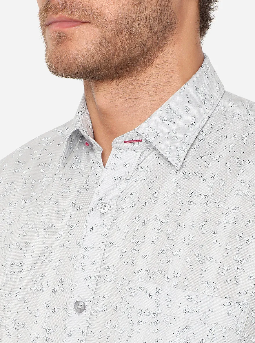 Light Grey Printed Slim Fit Casual Shirt | JadeBlue