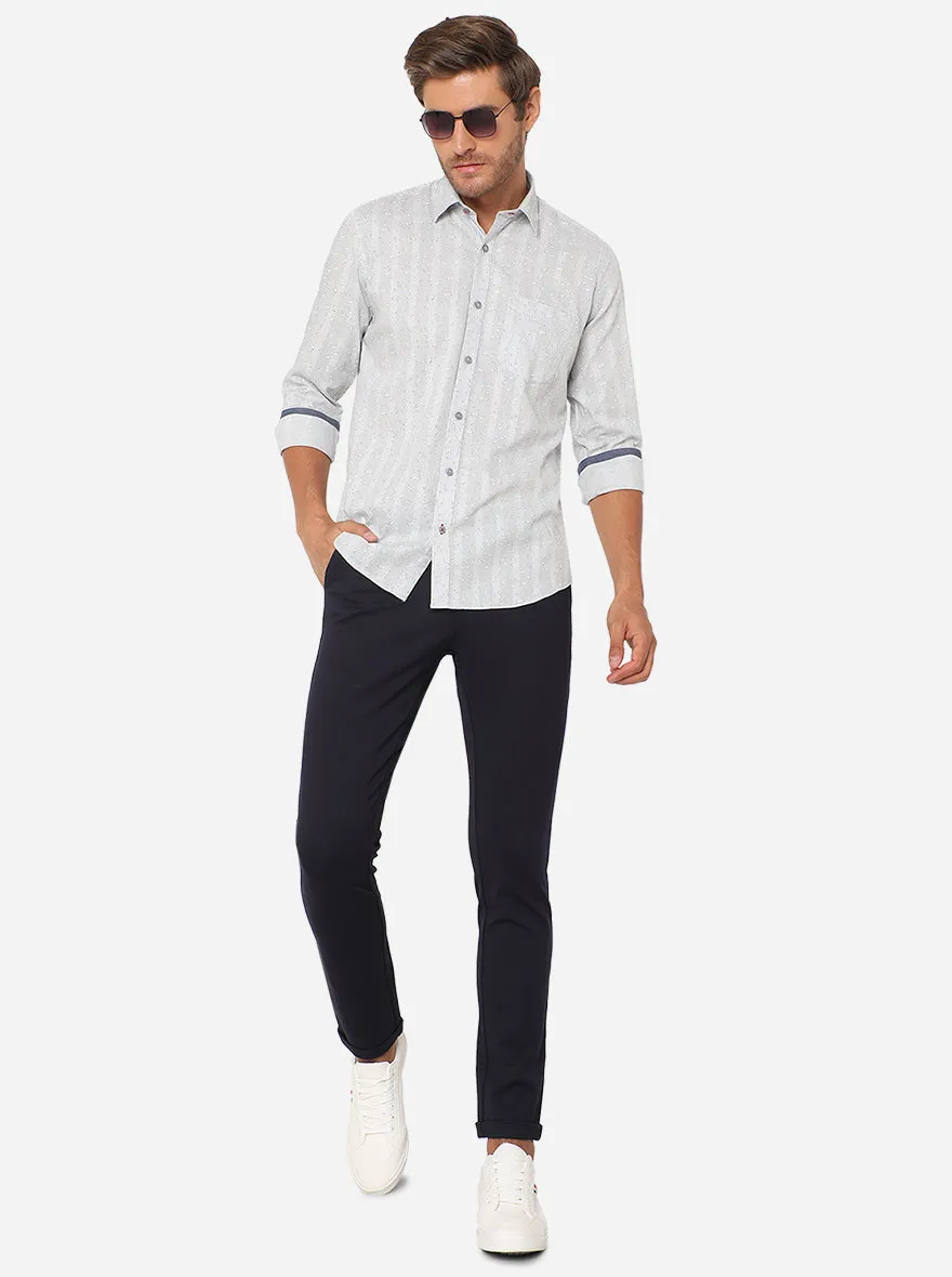 Light Grey Printed Slim Fit Casual Shirt | JadeBlue