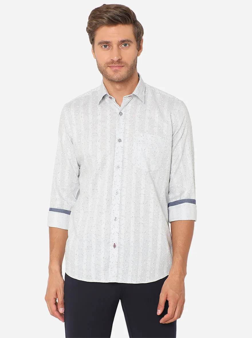 Light Grey Printed Slim Fit Casual Shirt | JadeBlue