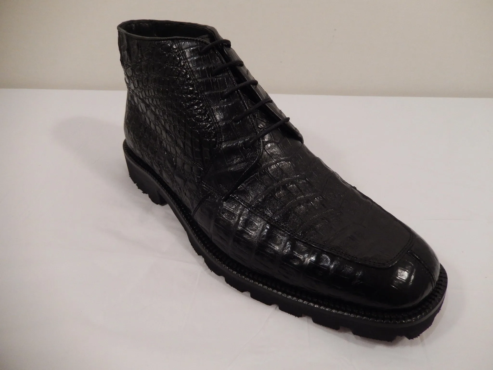 Los Altos All-Over Crocodile Belly Lace Up Ankle Boots