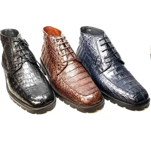 Los Altos All-Over Crocodile Belly Lace Up Ankle Boots