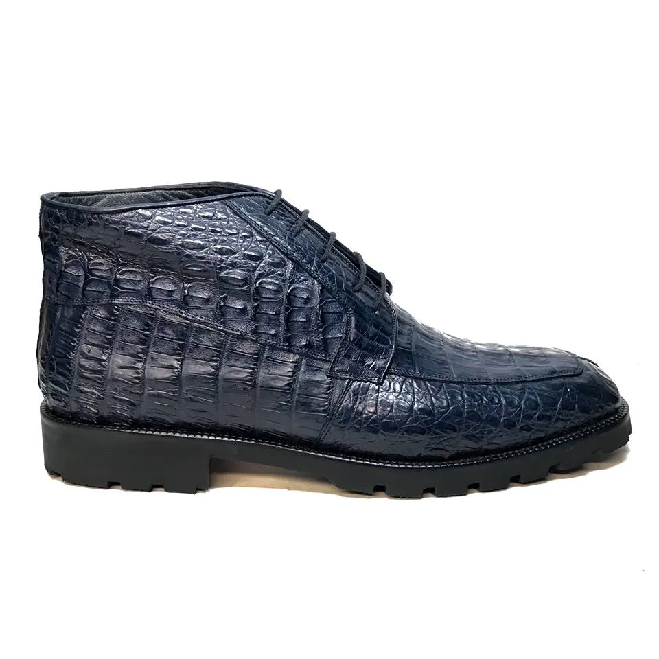 Los Altos All-Over Crocodile Belly Lace Up Ankle Boots