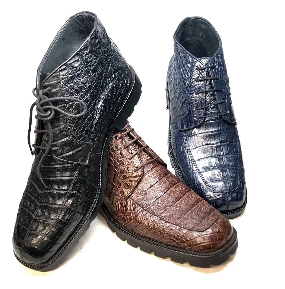 Los Altos All-Over Crocodile Belly Lace Up Ankle Boots
