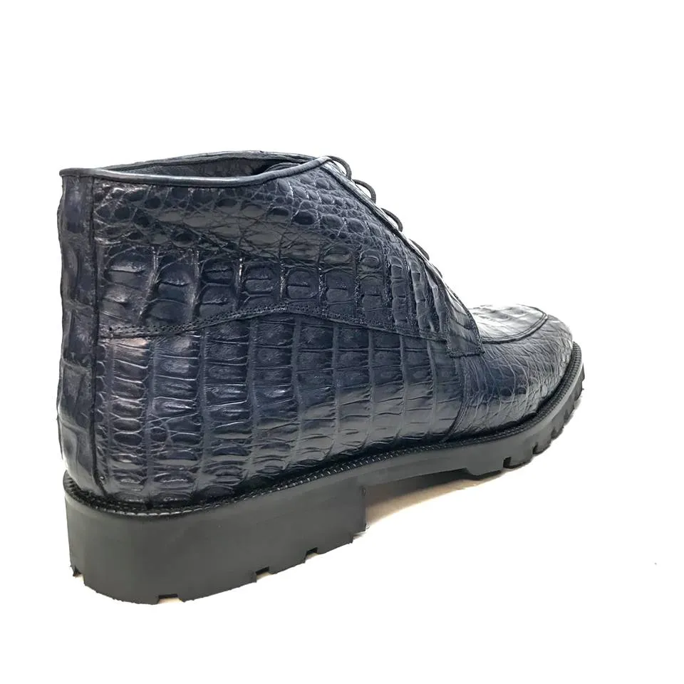 Los Altos All-Over Crocodile Belly Lace Up Ankle Boots