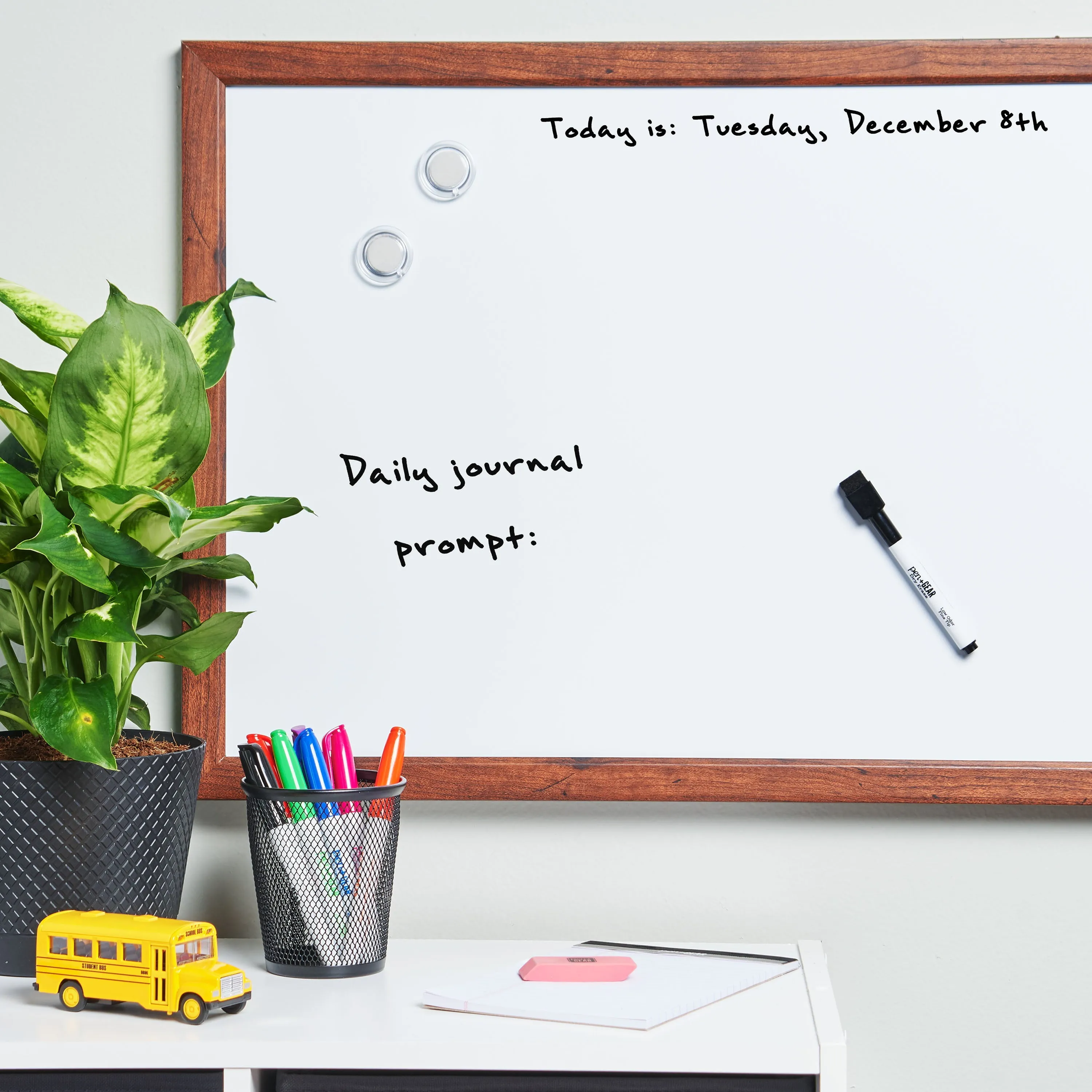 Magnetic Dry Erase White Board With Wooden Frame, Easy to write & clean, 17"X23"