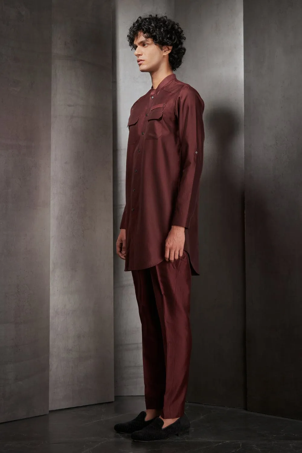 Maroon Double Pocket Kurta Shirt