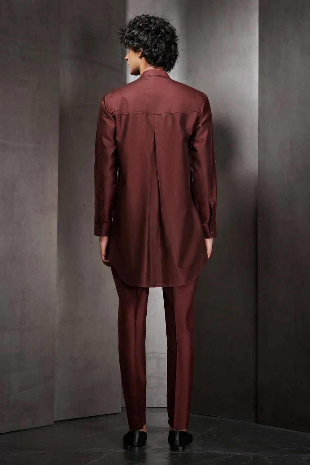 Maroon Double Pocket Kurta Shirt