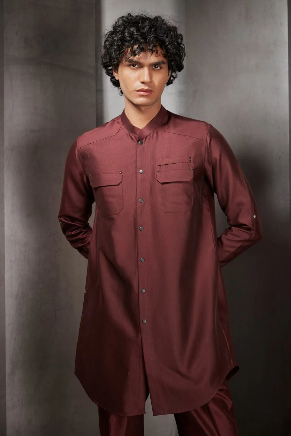 Maroon Double Pocket Kurta Shirt