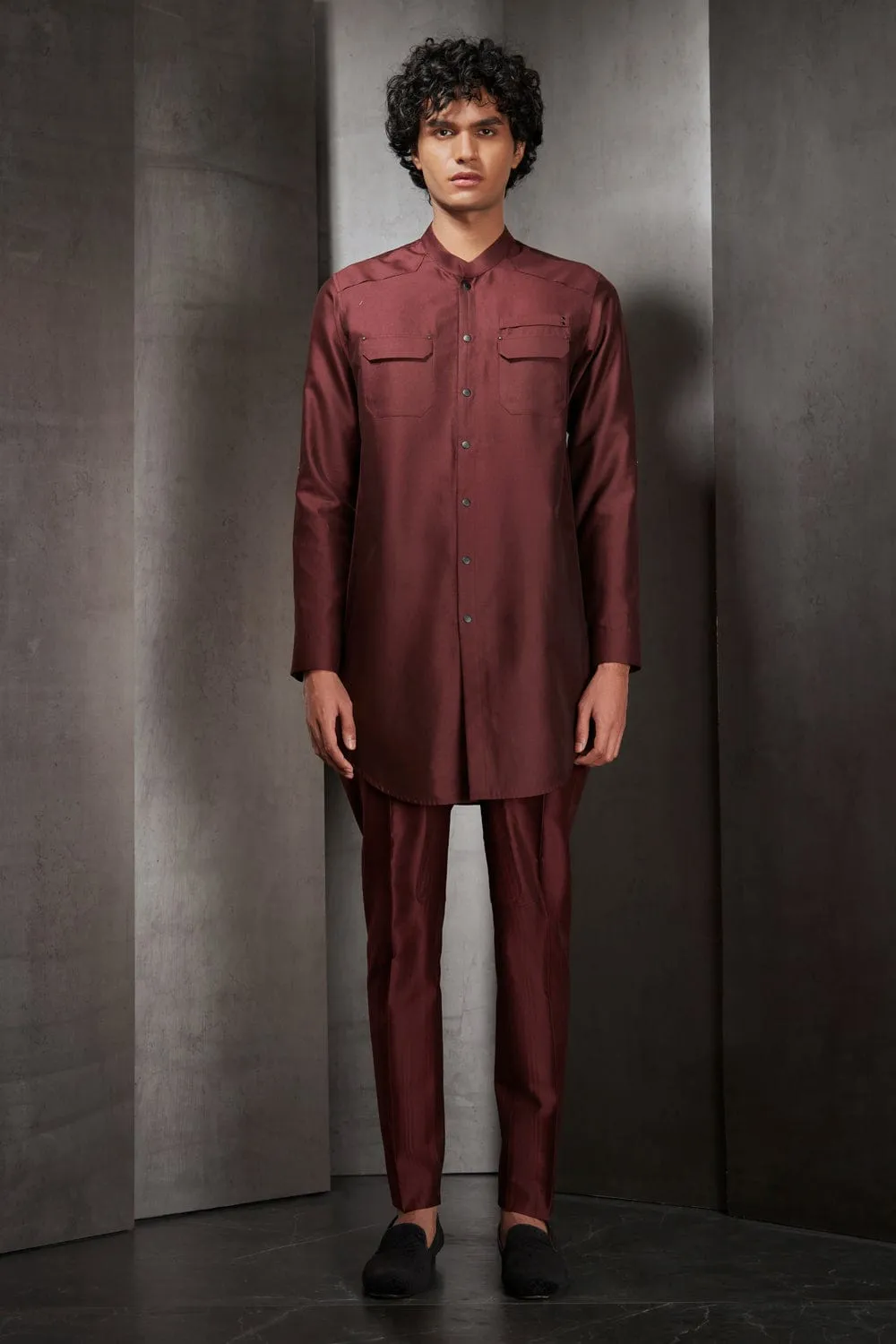 Maroon Double Pocket Kurta Shirt