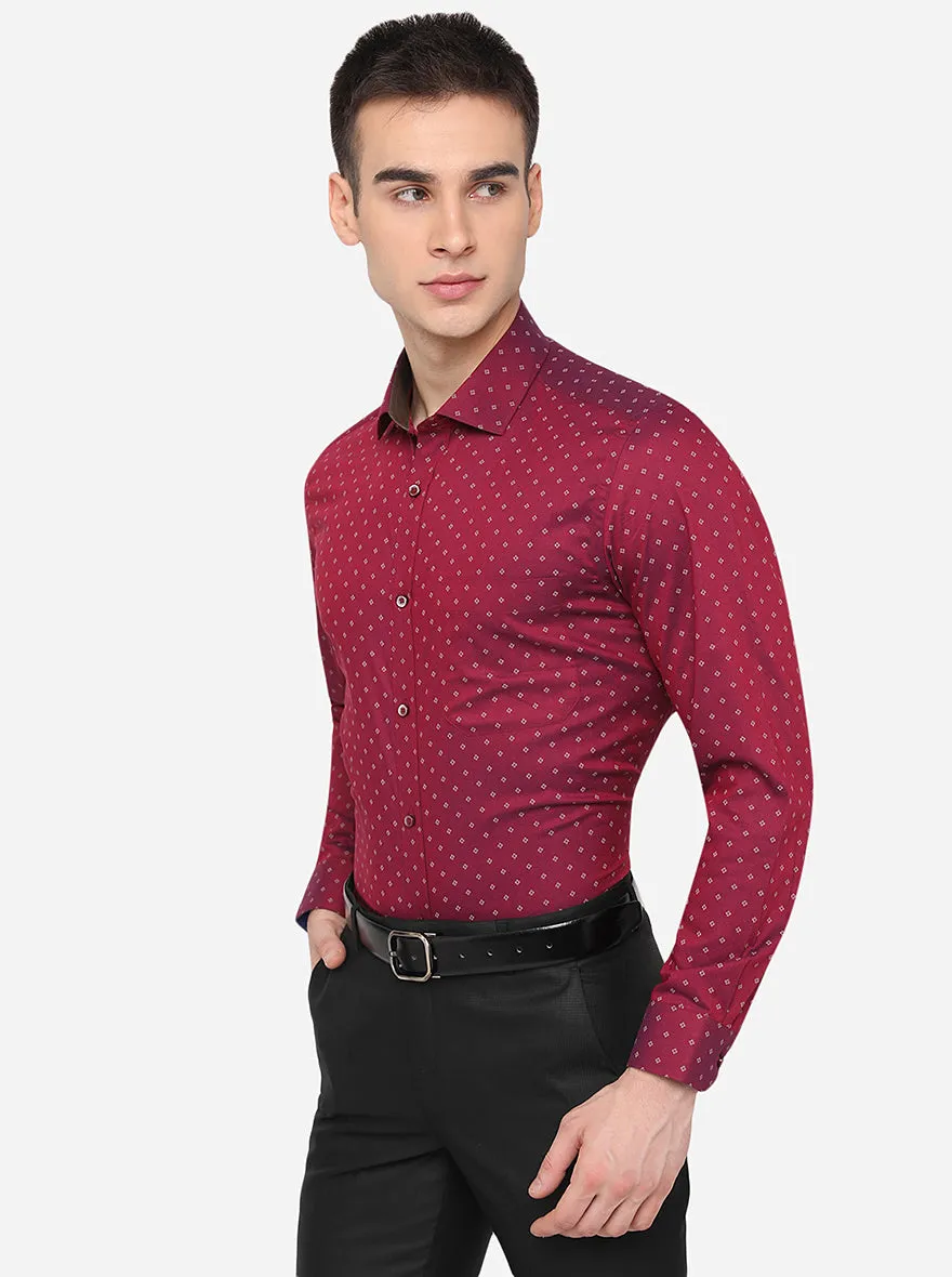 Maroon Printed Slim Fit Formal Shirt | Greenfibre