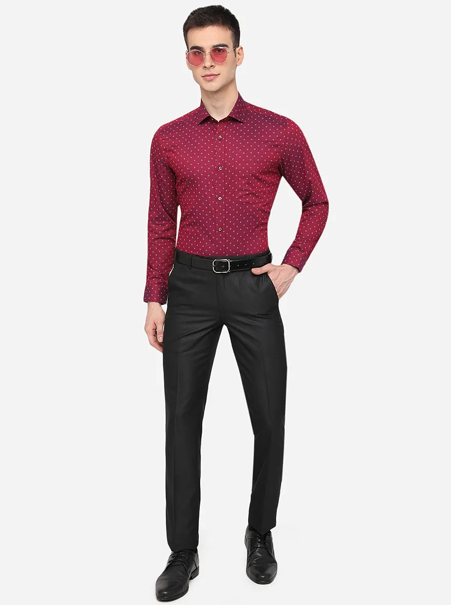 Maroon Printed Slim Fit Formal Shirt | Greenfibre