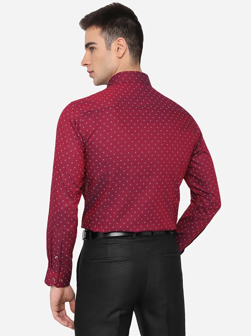 Maroon Printed Slim Fit Formal Shirt | Greenfibre