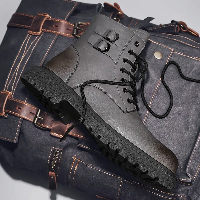Men's Ankle Leather Boots Motorcycle waterproof boots