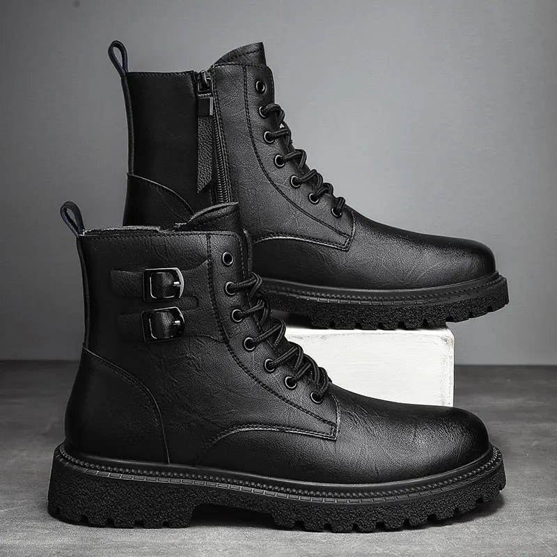 Men's Ankle Leather Boots Motorcycle waterproof boots