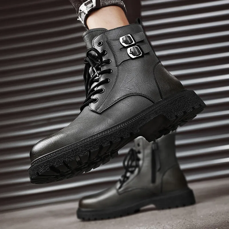 Men's Ankle Leather Boots Motorcycle waterproof boots