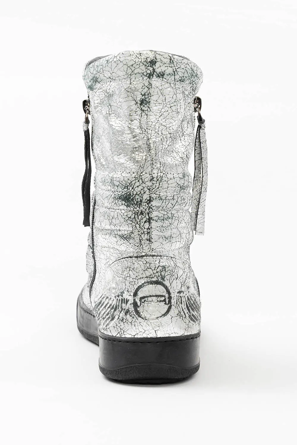 MENS HIGH TOP BIKER SHOES IN CRACKLED SILVER