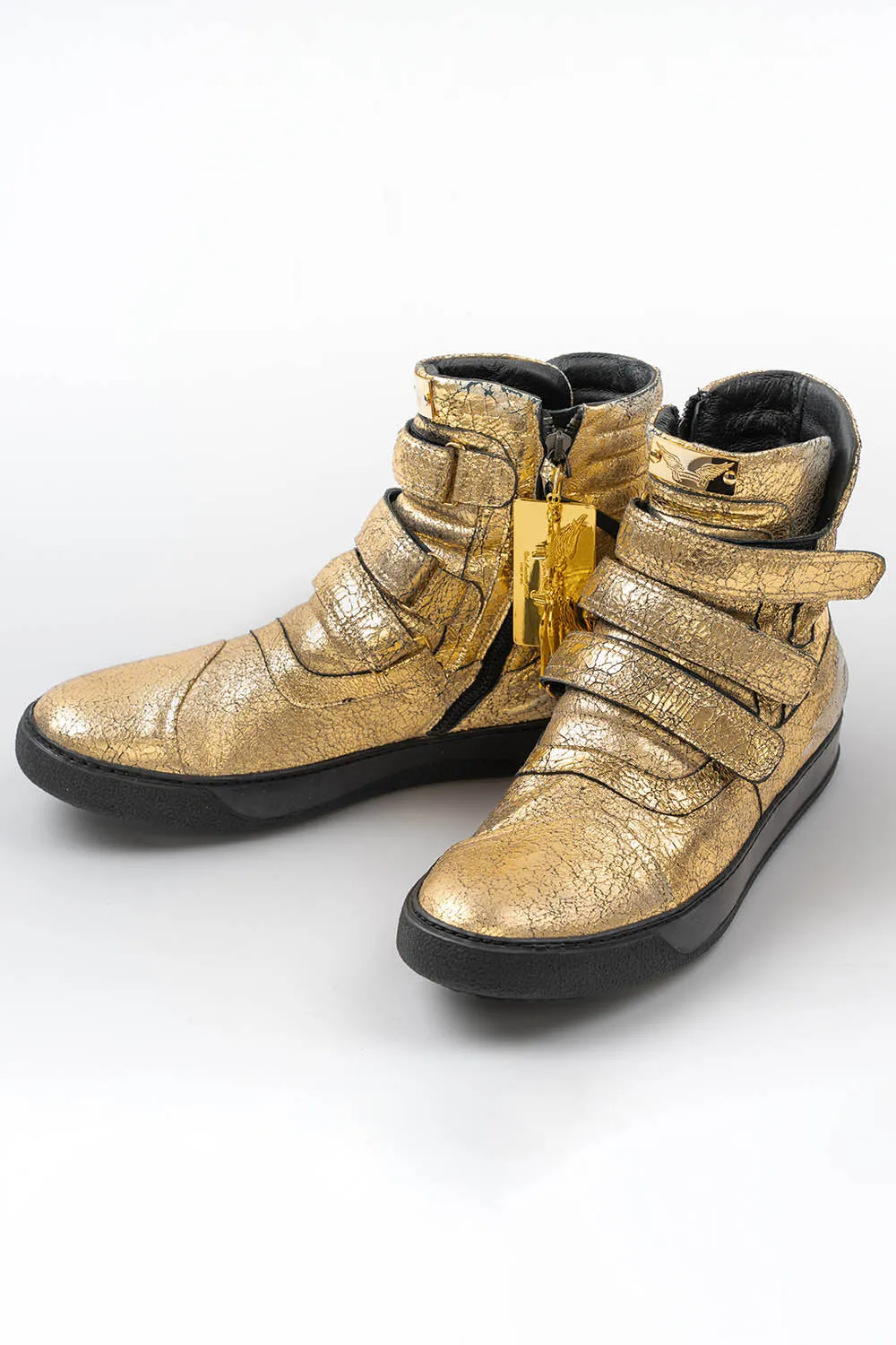 MENS HIGH TOP VELCRO  SHOES IN CRACKLED GOLD