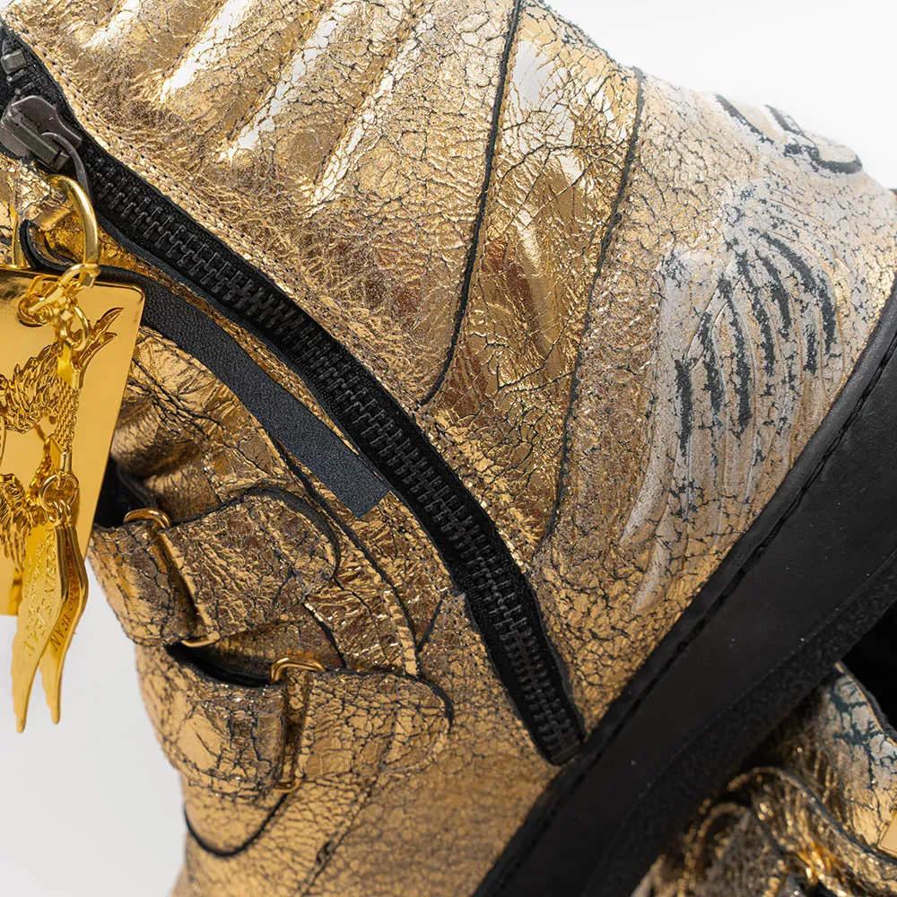 MENS HIGH TOP VELCRO  SHOES IN CRACKLED GOLD