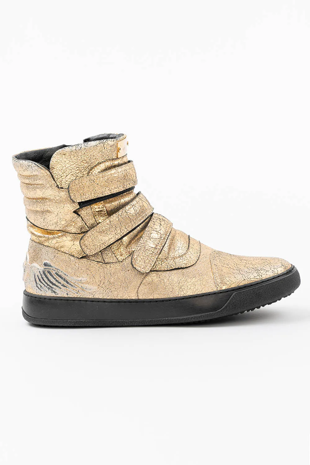 MENS HIGH TOP VELCRO  SHOES IN CRACKLED GOLD