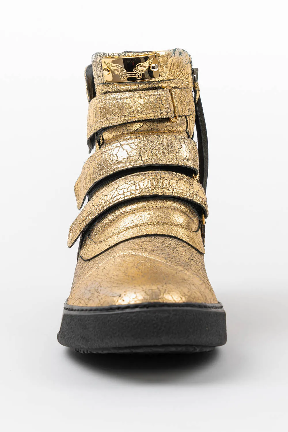 MENS HIGH TOP VELCRO  SHOES IN CRACKLED GOLD