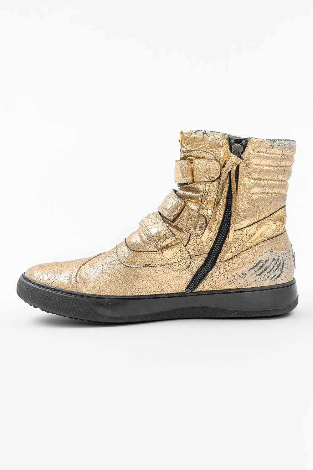 MENS HIGH TOP VELCRO  SHOES IN CRACKLED GOLD