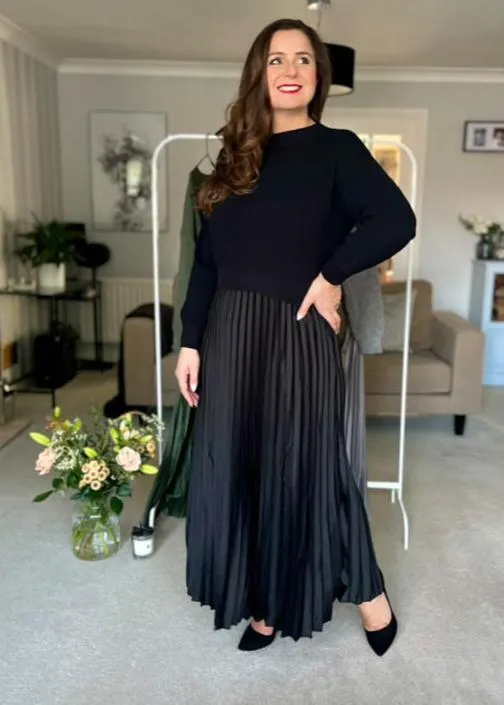 Mocha/Gold Pleated Jumper Dress