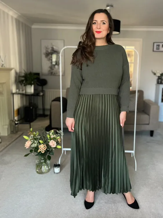 Mocha/Gold Pleated Jumper Dress