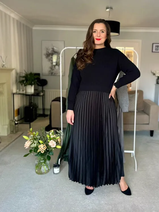 Mocha/Gold Pleated Jumper Dress