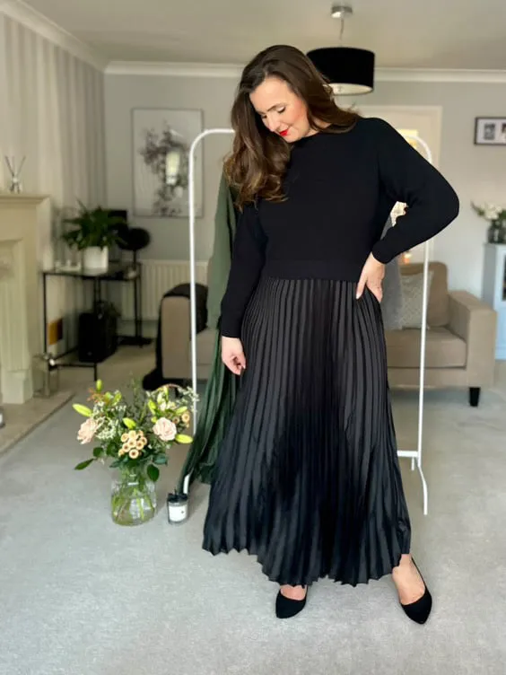 Mocha/Gold Pleated Jumper Dress
