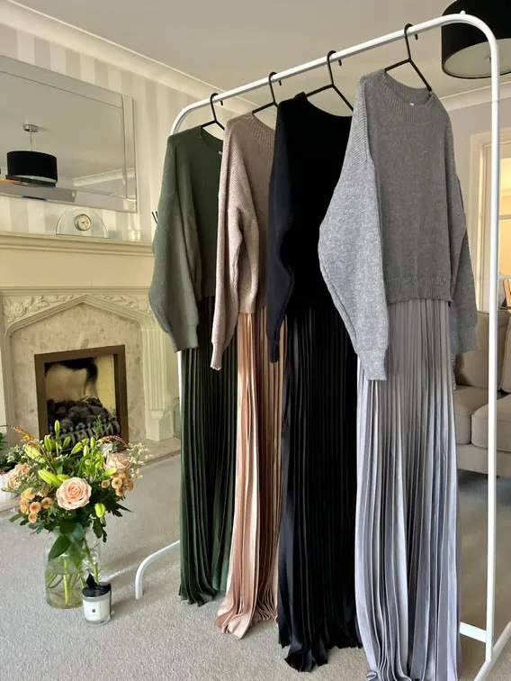 Mocha/Gold Pleated Jumper Dress