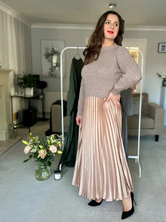 Mocha/Gold Pleated Jumper Dress