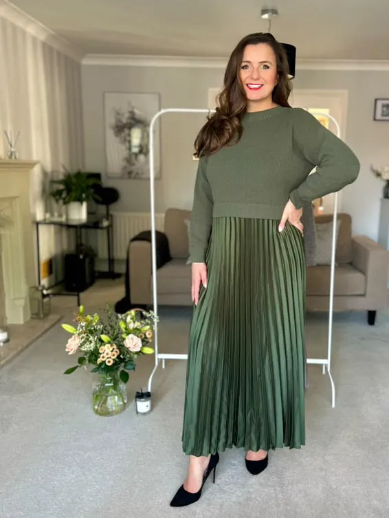 Mocha/Gold Pleated Jumper Dress