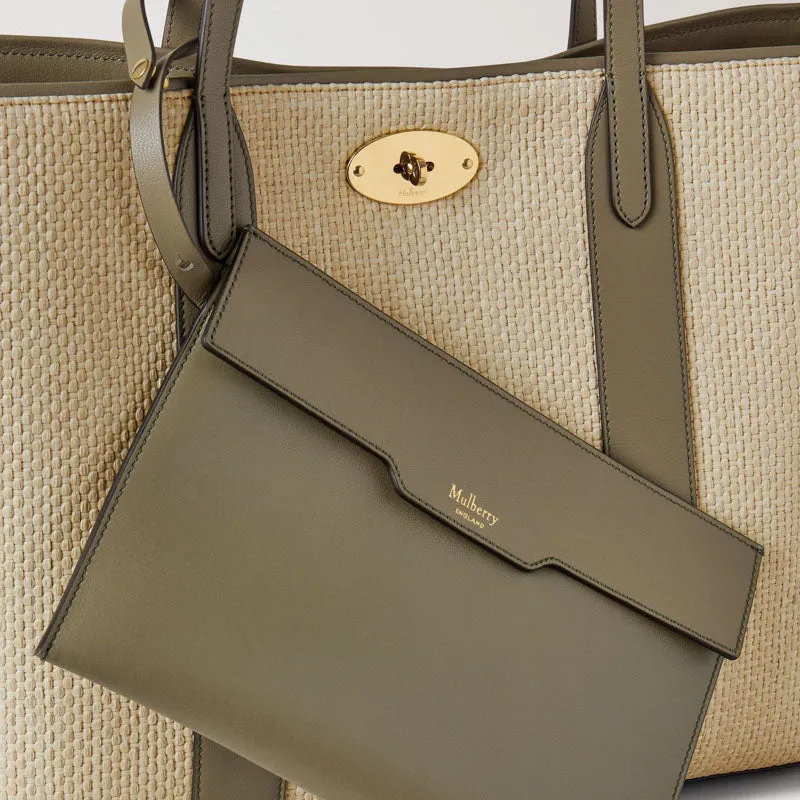 MULBERRY Bayswater Raffia & Leather Tote in Linen Green-Natural