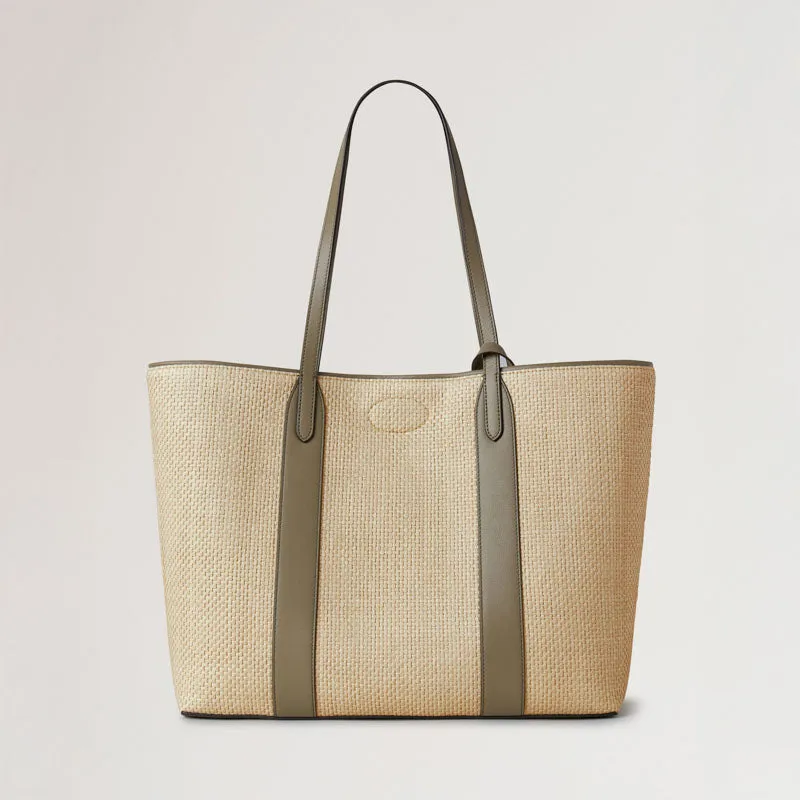 MULBERRY Bayswater Raffia & Leather Tote in Linen Green-Natural
