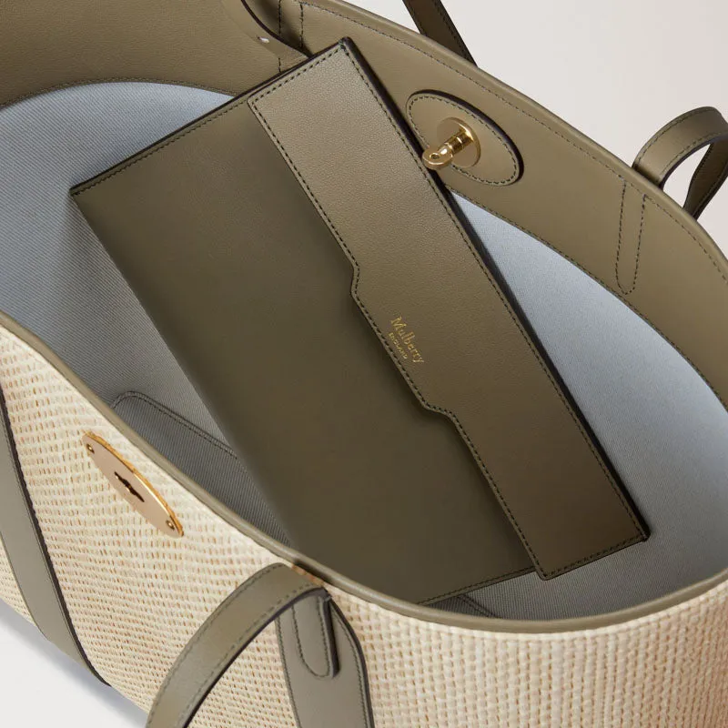 MULBERRY Bayswater Raffia & Leather Tote in Linen Green-Natural