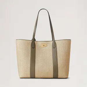 MULBERRY Bayswater Raffia & Leather Tote in Linen Green-Natural