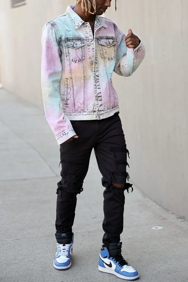 Multi Color Airbrushed Denim Jacket