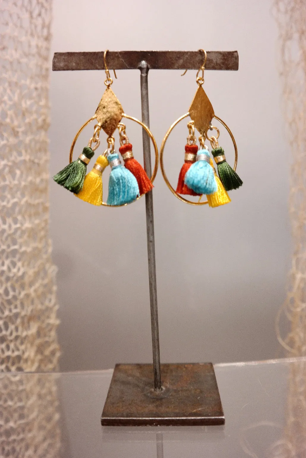 Multi Color Silk Tassel Earrings