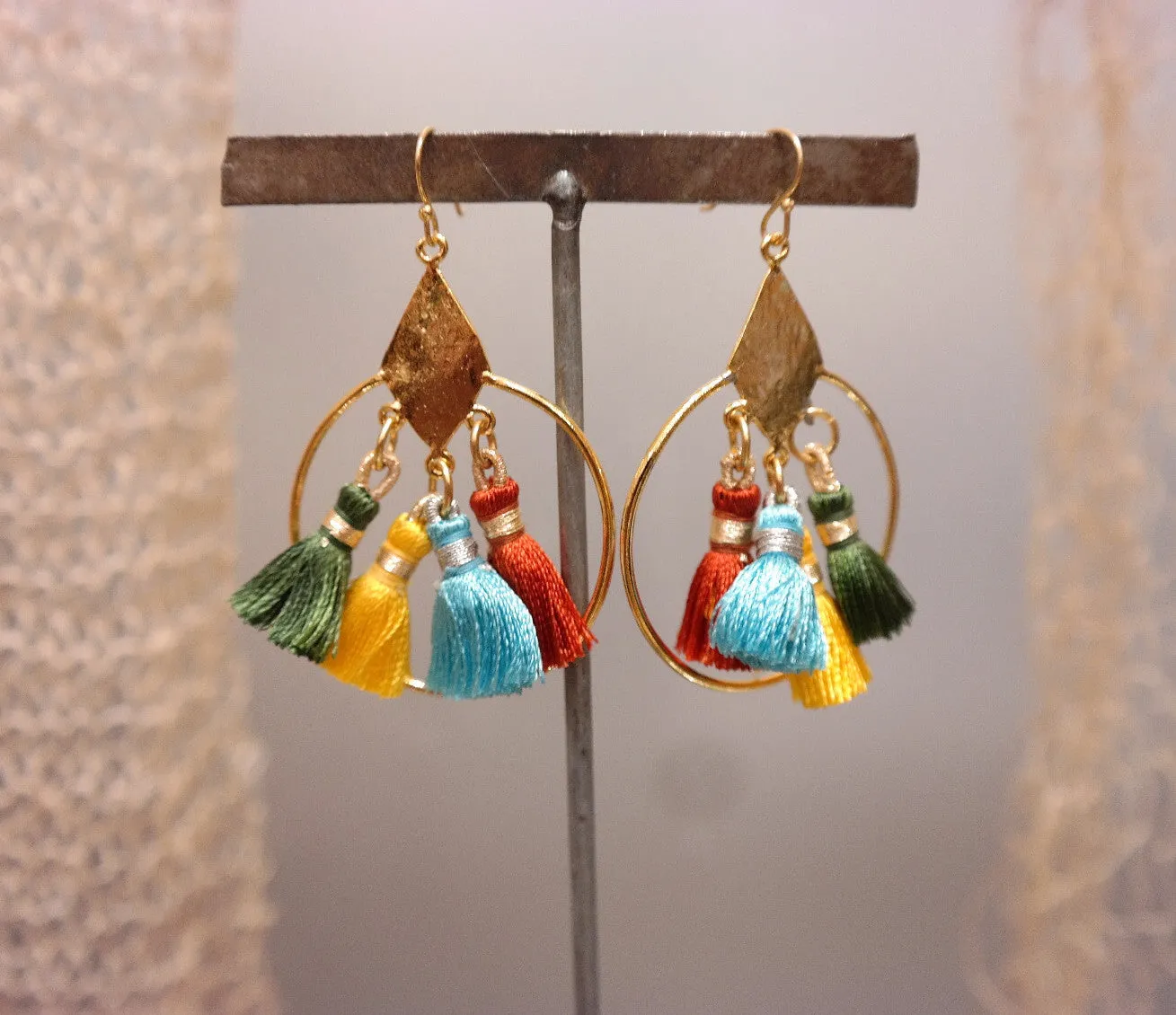 Multi Color Silk Tassel Earrings