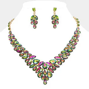Multi-Color Teardrop Cluster Evening Necklace | Costume Jewelry | 627337