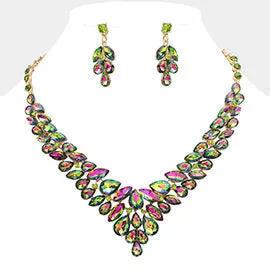 Multi-Color Teardrop Cluster Evening Necklace | Costume Jewelry | 627337