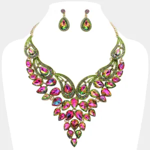 Multi-Color Teardrop Stone Evening Necklace Set  | Crystal Statement Necklace Set |  641541