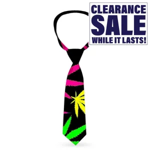 Necktie - Multi Marijuana Leaves Black and Multi Color