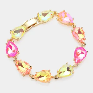 Neon Multi-Color AB Teardrop cluster Link Pageant Bracelet  | Homecoming Bracelet | Homecoming Jewelry | 631289