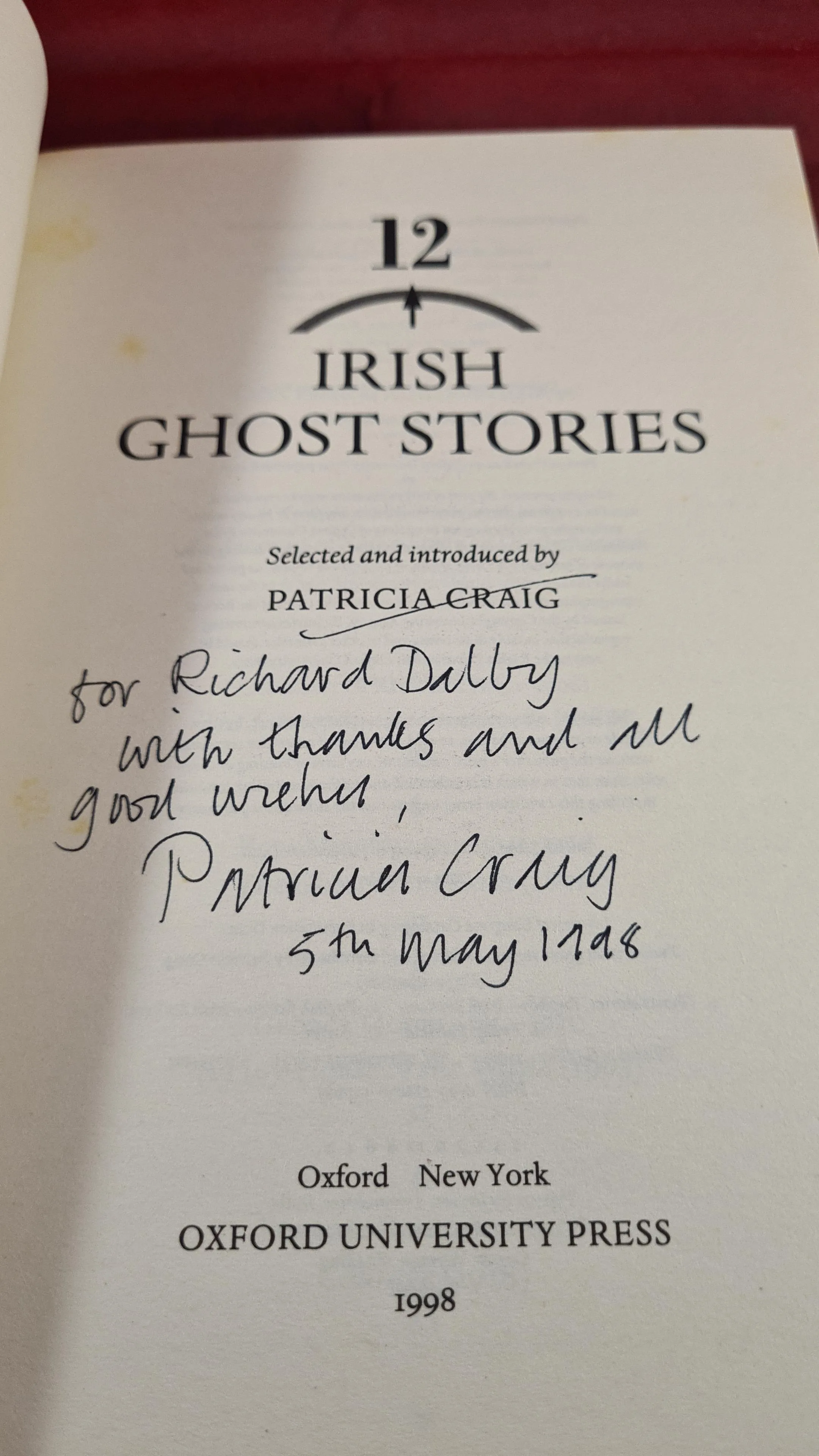 Patricia Craig - Twelve Irish Ghost Stories, Oxford, 1998, Inscribed, Signed, Paperbacks