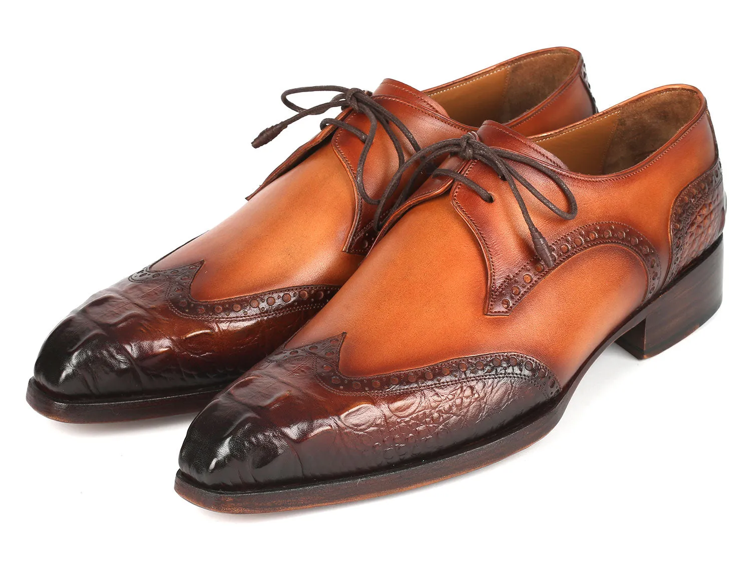 Paul Parkman Goodyear Welted Wingtip Derby Shoes Olive / Tan