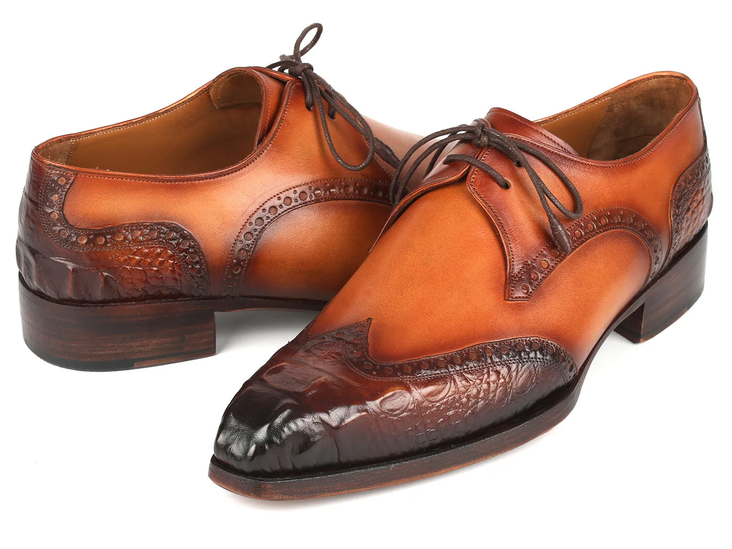 Paul Parkman Goodyear Welted Wingtip Derby Shoes Olive / Tan